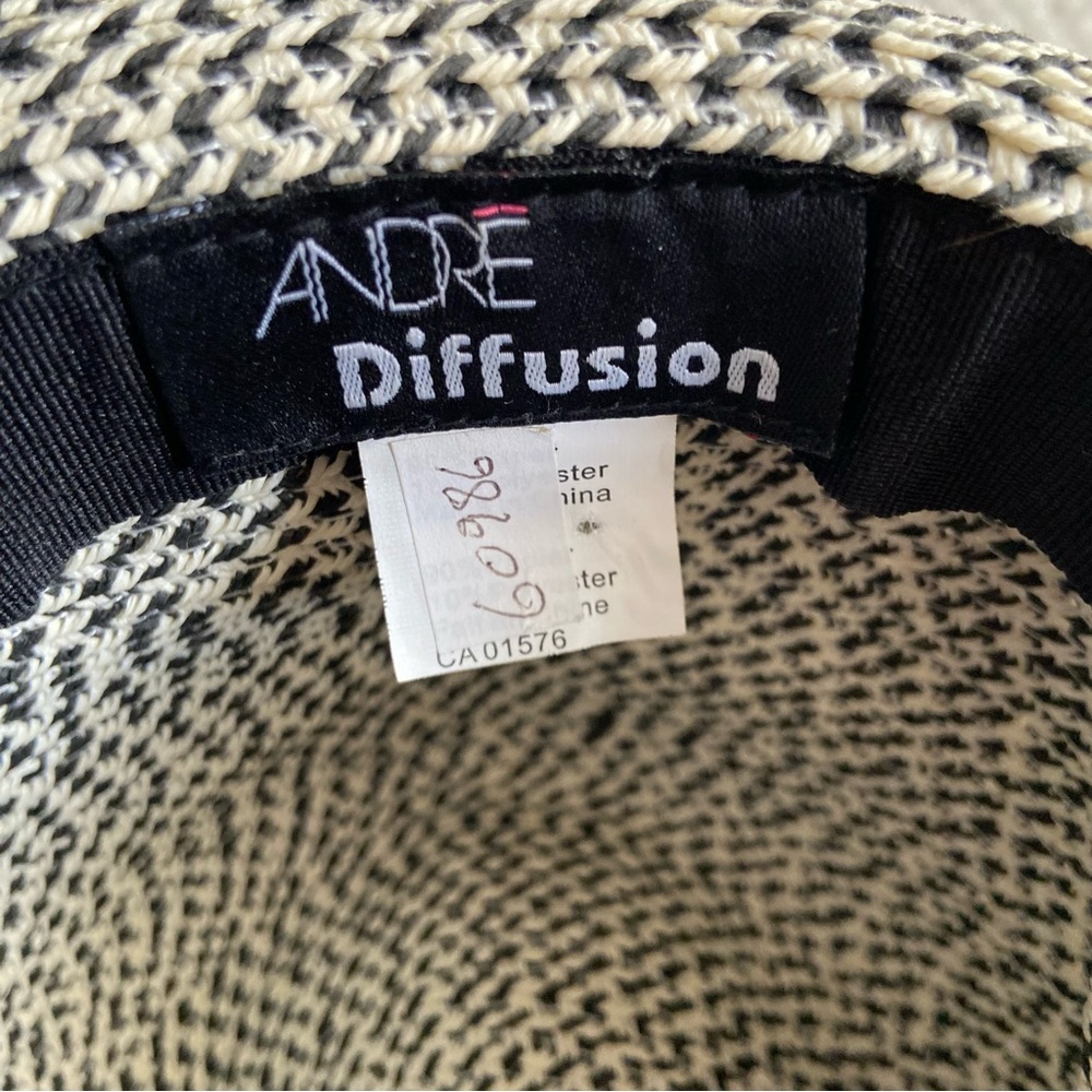 Women’s Black & White Straw Fedora Hat with Black Band - Picture 5 of 6